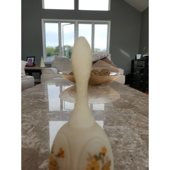 Fenton Satin Custard Glass Bell, Signed By Artist, 6 1/2" - Picture 4 of 4